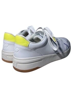 Keds White Leather Court Sneakers Neon Yellow Pickleball Shoes Tennis Size 9 1/2